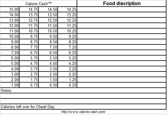 A form to count Calorie Cash™.