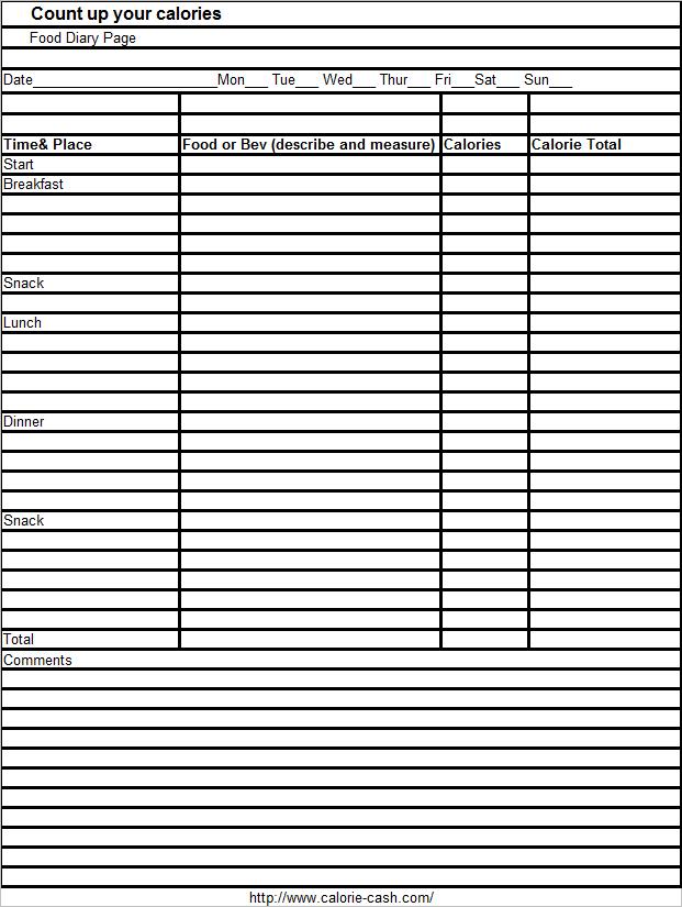 A simple chart to keep up with calories.